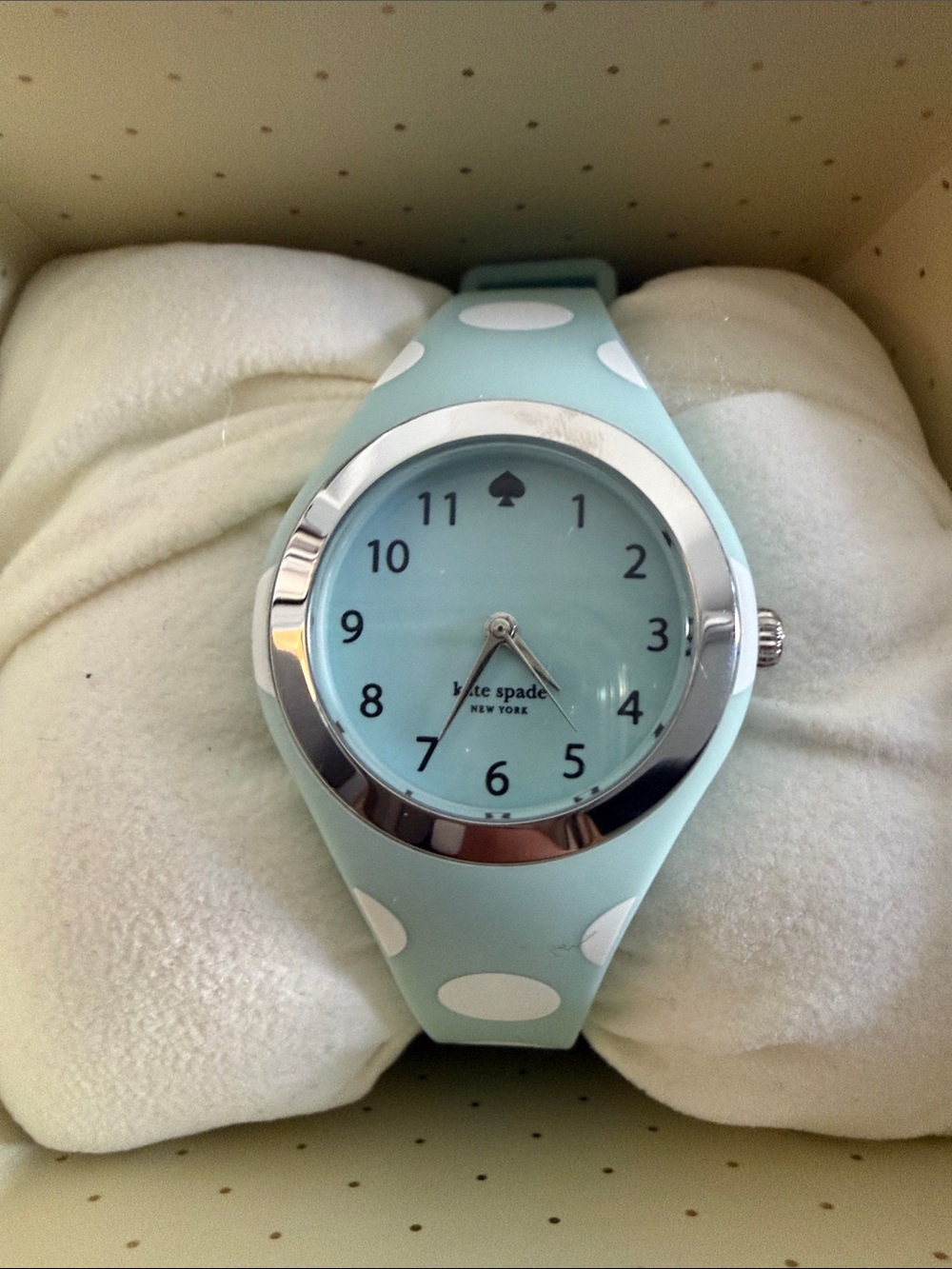 kate spade Light Blue and White Polka Dot Silicone Watch